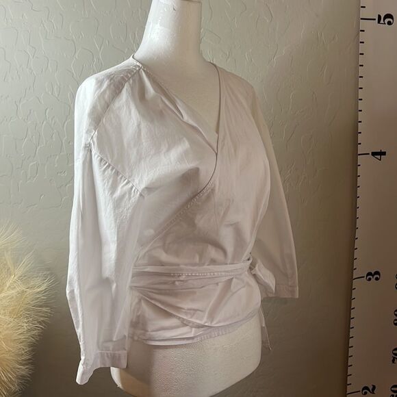 KENSIE white wrap front tie mid length sleeve top V-neck 100% cotton large - Picture 5 of 9
